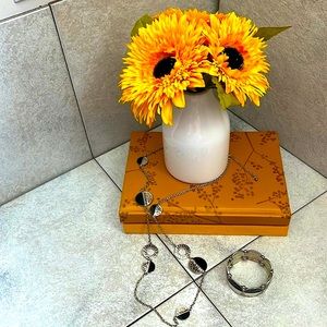 Costume Jewelry Necklace + Bracelet Black and Silver